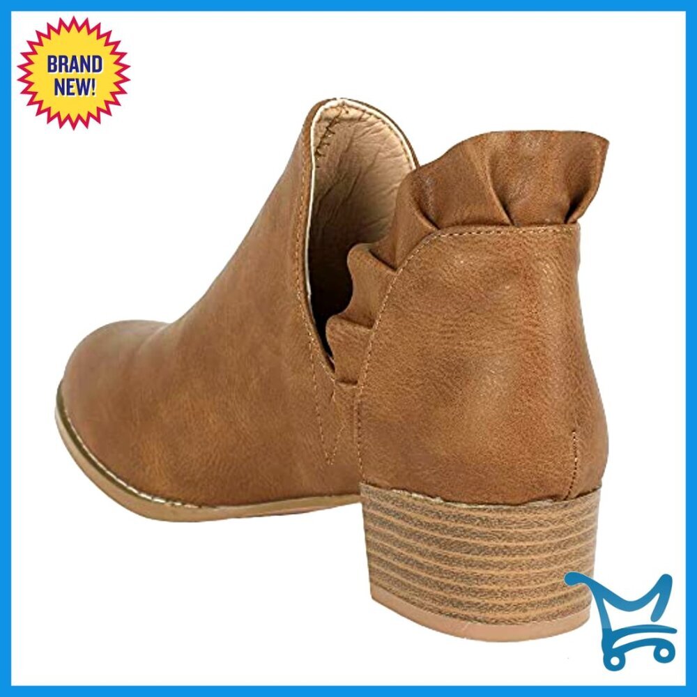 Faux Leather Ankle Booties with Cutout Side and Stacked Heel - Picture 3 of 5